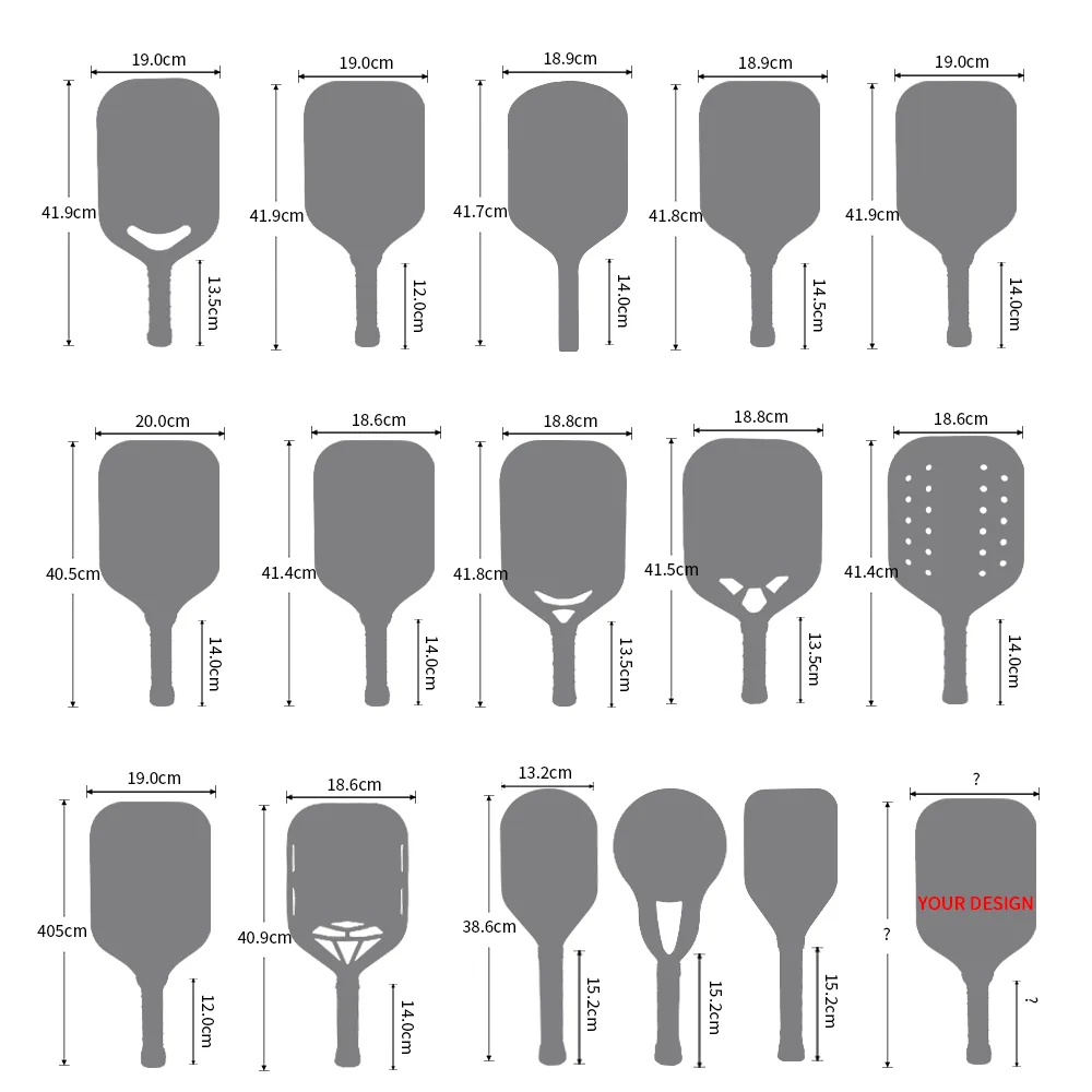 Diverse paddle mold options including classic, elongated, wide-body, and custom proprietary shapes for private label brands