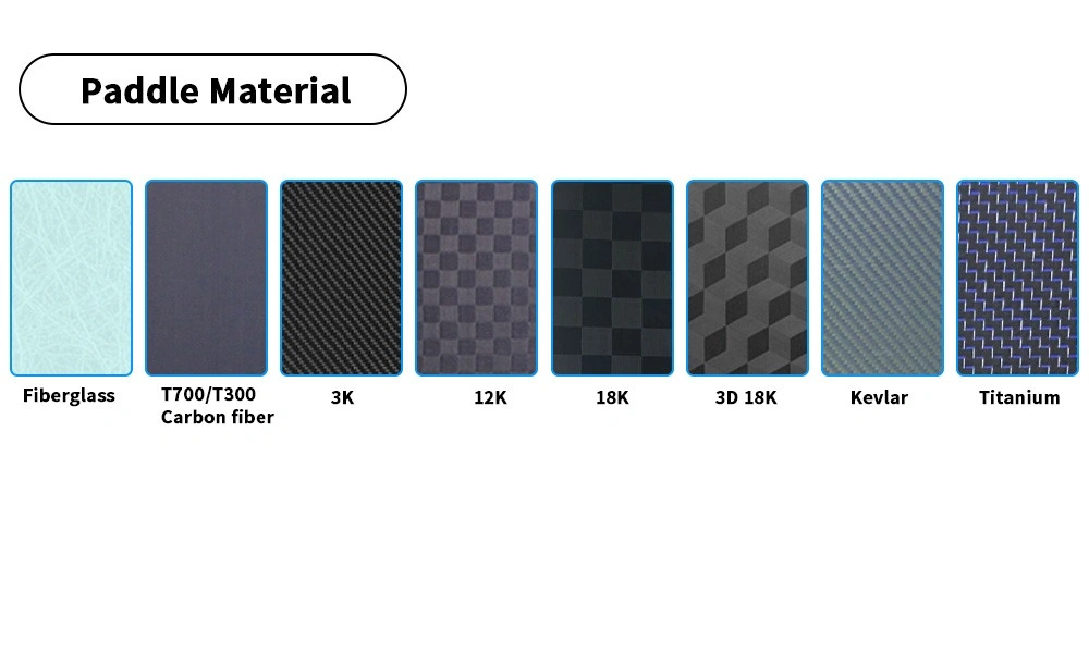 Wide selection of custom pickleball paddle face materials including Toray T700 carbon fiber, Kevlar, Titanium,3K-18K weave, and fiberglass