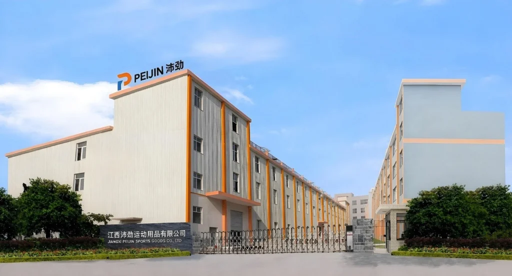 Video cover showing exterior view of Peijin Sports pickleball paddle manufacturing facility and factory tour in China