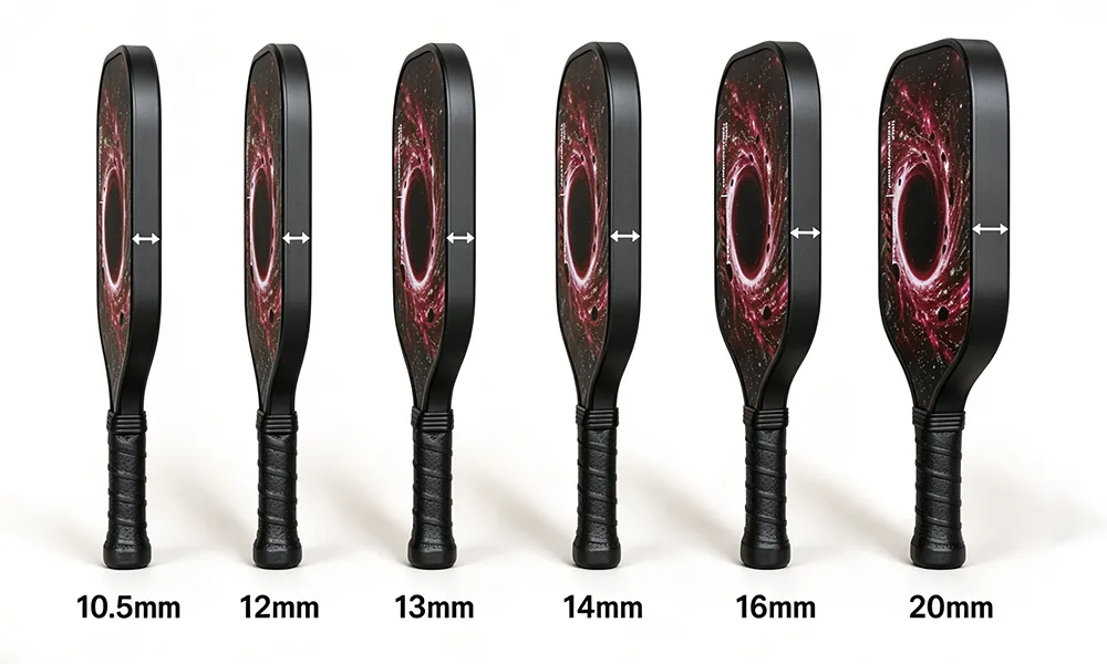 Precision pickleball paddle core thickness range from 10.5mm to 20mm engineered for control, touch, and power players