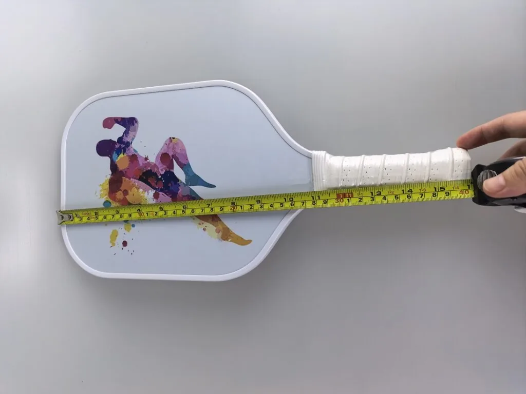 High precision caliper measuring pickleball paddle length, width, and core thickness to meet USAPA size limits