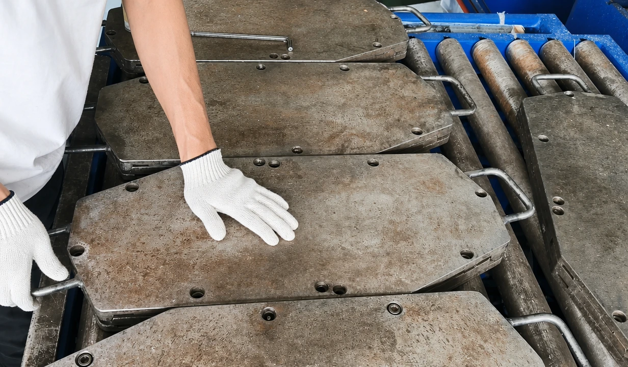 Pre-molded raw carbon fiber sheets and honeycomb core sandwich layering before entering hot press mold
